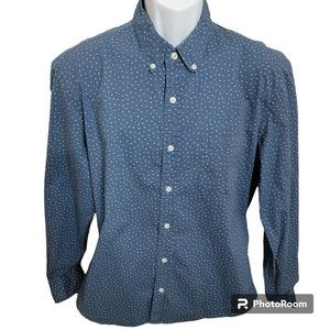 J.Crew Mercantile Shirt, Men XL Slim, Casual Button Down Blue w/Numbers, EUC